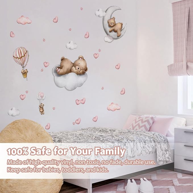 Baby Bear Sleeping Wall Decals Peel and Stick Cute Bear - Image 5