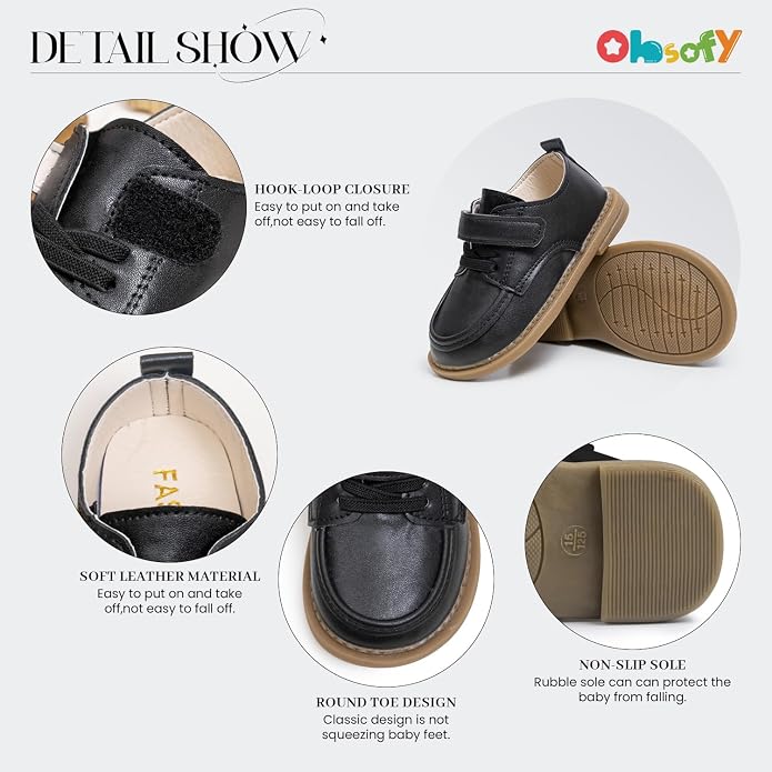 ohsofy Infant Baby Boy Oxford Shoes PU Leather Loafers Rubber and Soft Sole - Image 3