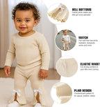 SOBOWO Baby Girl Flare Pants 3 Pack Toddler Solid Ribbed Ruffle Bell Bottoms - Image 4