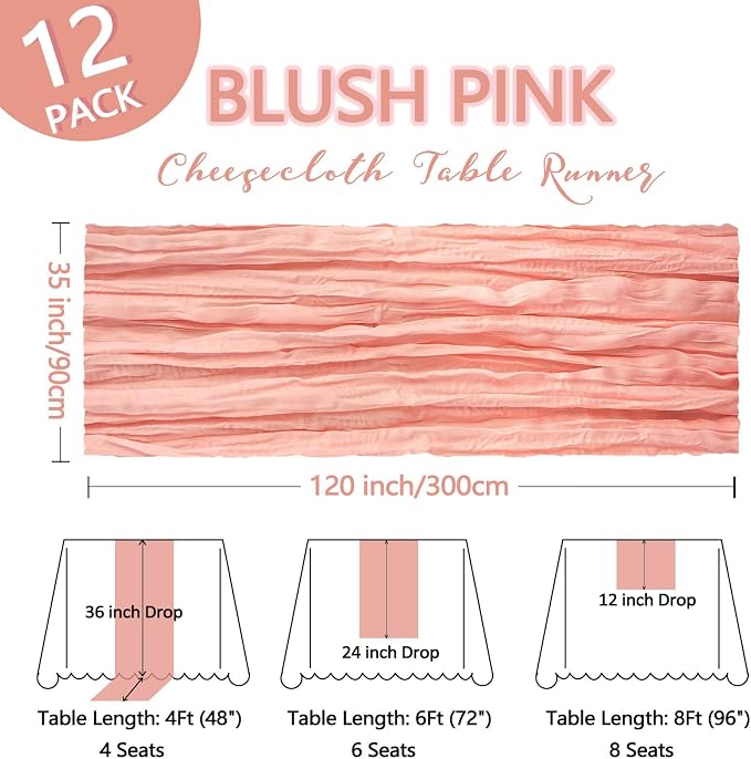 12 Pack Blush Pink Cheesecloth Table Runner 10Ft Gauze Cheese Cloth Table - Image 2