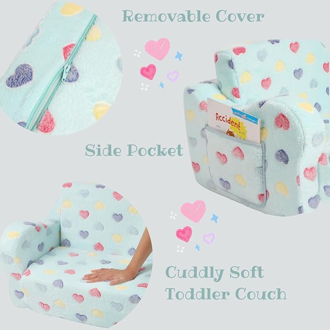 Extra Wider Seating Toddler Couch, 2-in-1 Toddler Soft Couch Fold Out - Image 4