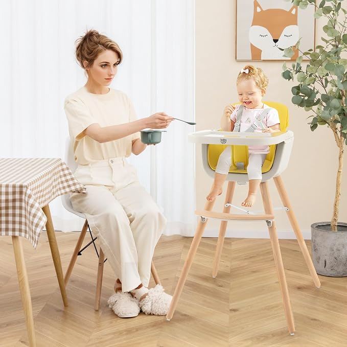 BABY JOY Convertible Baby High Chair, 3 in 1 Wooden Highchair/Booster/Chair - Image 9