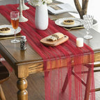 Artoid Mode Pearl Red Gauze Table Runner 59x120 Inch, Seasonal Sheer Kitchen - Image 3