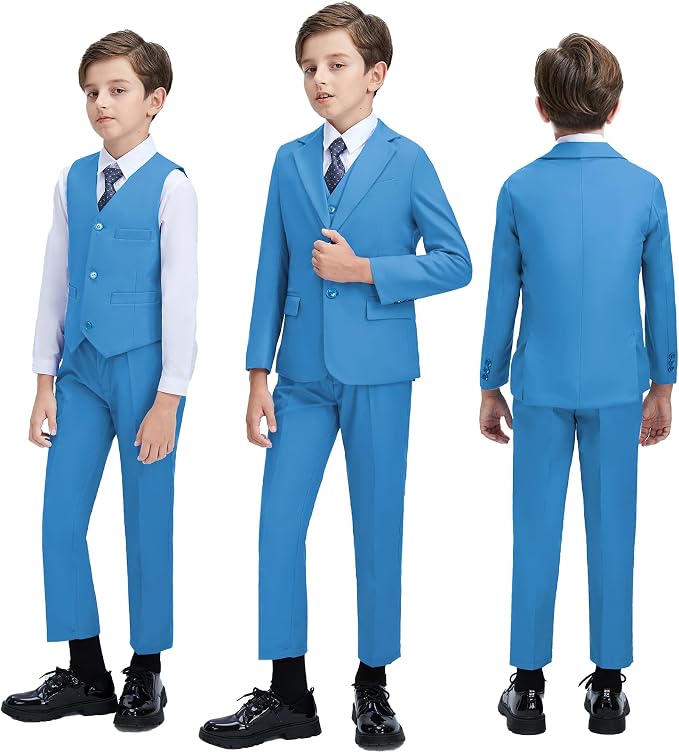 Boys' 3 Piece Suit Set with Suit Jacket, Formal Tuxedos Slim Fit Ring Bearer - Image 4