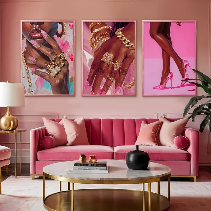 Black Girl Wall Art Pink African Woman Canvas Wall Decor Black Women People Art - Image 3