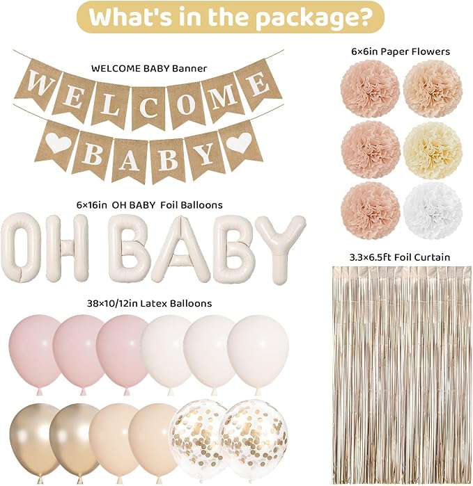 Ouddy Party Champagne Gold Boho Baby Shower Decorations - Image 3