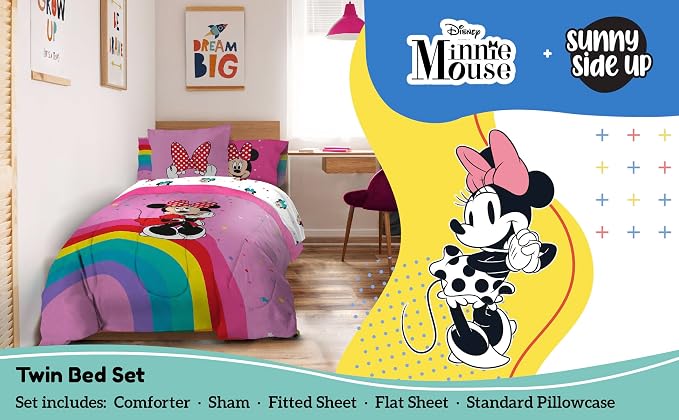 Sunny Side Up Disney Minnie Mouse Twin Comforter Set â€“ 5 Piece Kids Bedding - Image 2