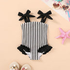 Happy Town Toddler Swimsuit Girl Solid Color Stripe One-Piece Baby Bathing Suits - Image 2