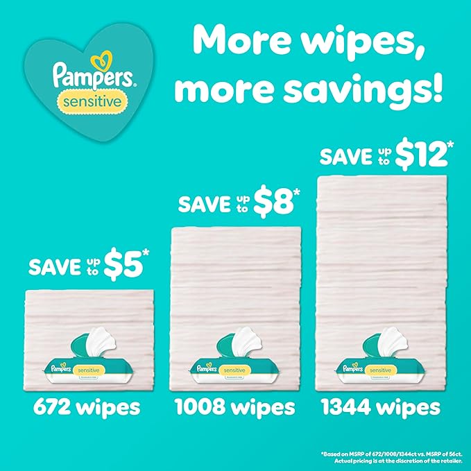 Pampers Sensitive Baby Wipes, Water Based, Hypoallergenic and Unscented - Image 3