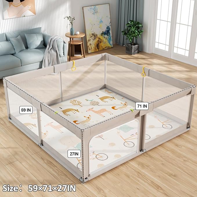 Mloong Baby Playpen with Mat, 59x71 in Extra Large Playpen - Image 2