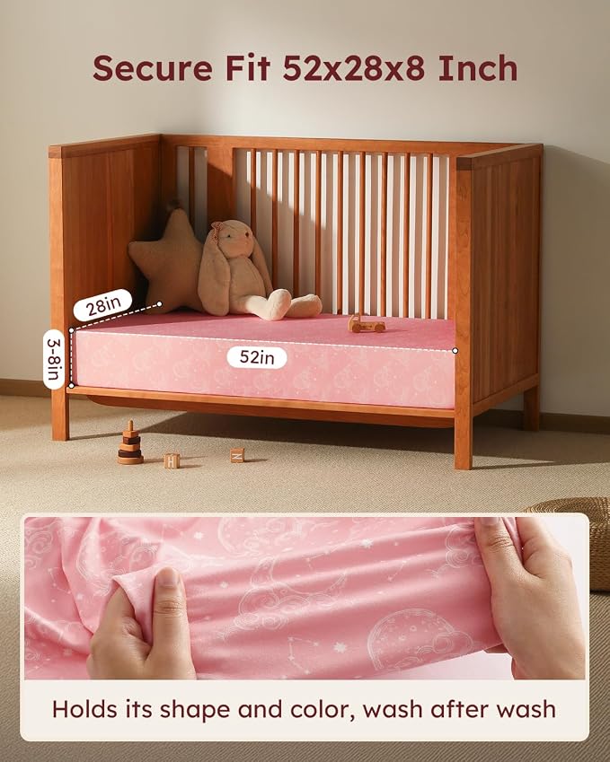 Baby Crib Sheets for Boys Girls, Breathable Soft Microfiber Baby Sheet Pink - Image 3