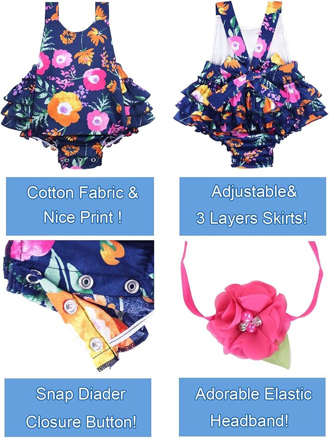 Baby Girl's Floral Print Ruffles Romper Summer Clothes - Image 2