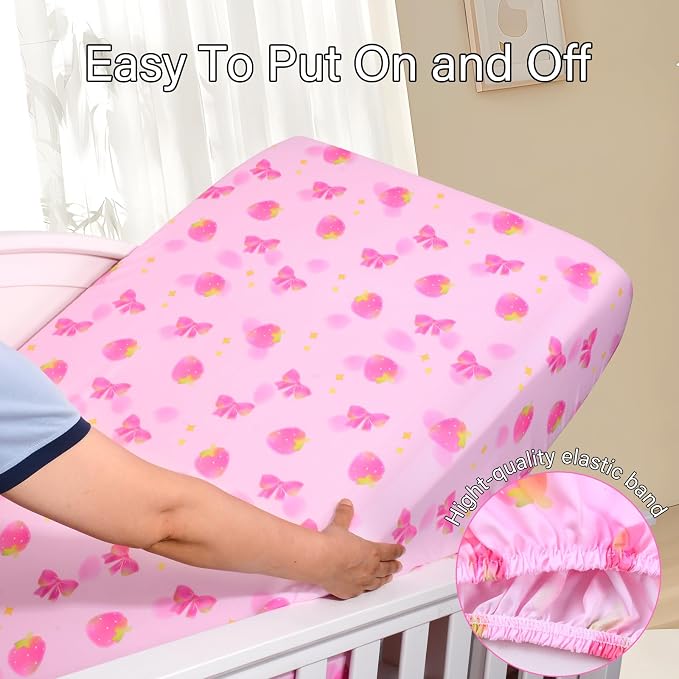 UOMNY Crib Sheet, Strawberry Bow Crib Sheets Baby Sheet - Image 3