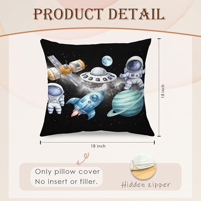 SPBL&L Galaxy Space Nursery Pillow Covers 18x18 Set of 2, Space Nursery Room - Image 5