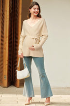 OUGES Womens Soft Cotton Blend Maternity Sweater Wrap V Neck Long Sleeve V Back - Image 6