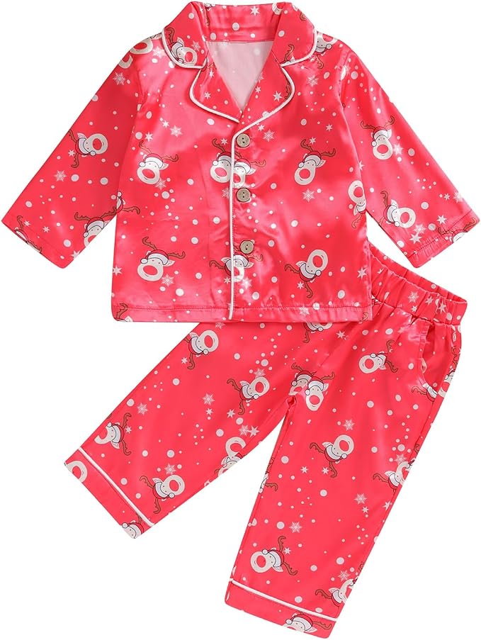 MAINESAKA Baby Boy Girl Pajamas Christmas Red Plaid Print Long Sleeve Lapel by MAINESAKA