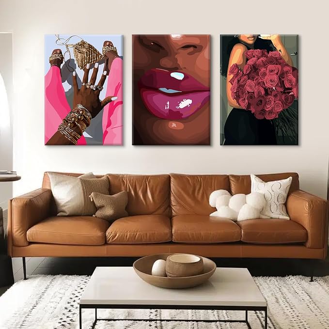 Black Girl Wall Art African Woman Canvas Wall Decor Pink Black Women People Art - Image 5