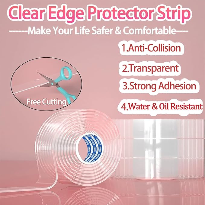 Clear Soft Corner Protectors for Furniture Strip, 1.2in x6.56FT, 2 Roll Sharp - Image 3