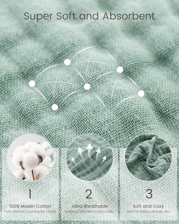 Hooded Baby Towels for Newborn, 35x35 Inch 3 Pack 100% Muslin Cotton Baby Bath - Image 3