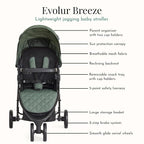 Evolur Breeze Stroller in Green, Adjustable Backrest & Canopy, Compact Fold - Image 4