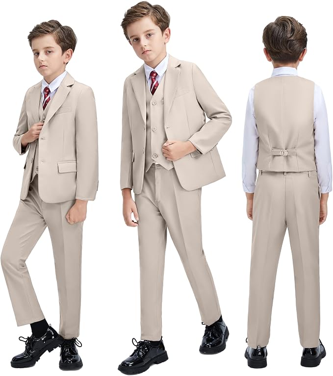 Boys' 3 Piece Suit Set with Suit Jacket, Formal Tuxedos Slim Fit Ring Bearer - Image 4
