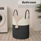 Large Woven Laundry Basket Hamper, 60L Cotton Rope Storage Bin - Image 5
