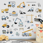 decalmile Construction Vehicles Wall Stickers Trucks Tractor Excavator Crane - Image 3