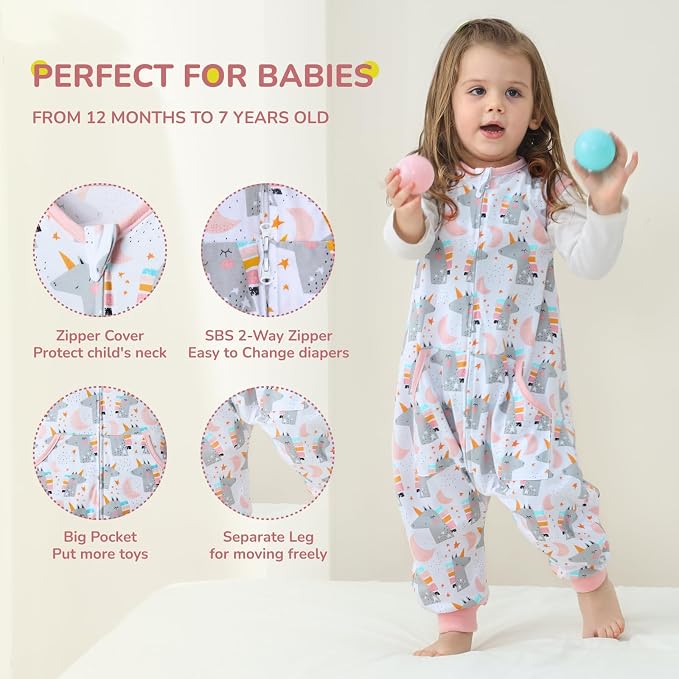 WONDAY Toddler Sleep Sack with Legs, Toddler Sleep Sacks, 0.5T Sleeveless Baby - Image 2