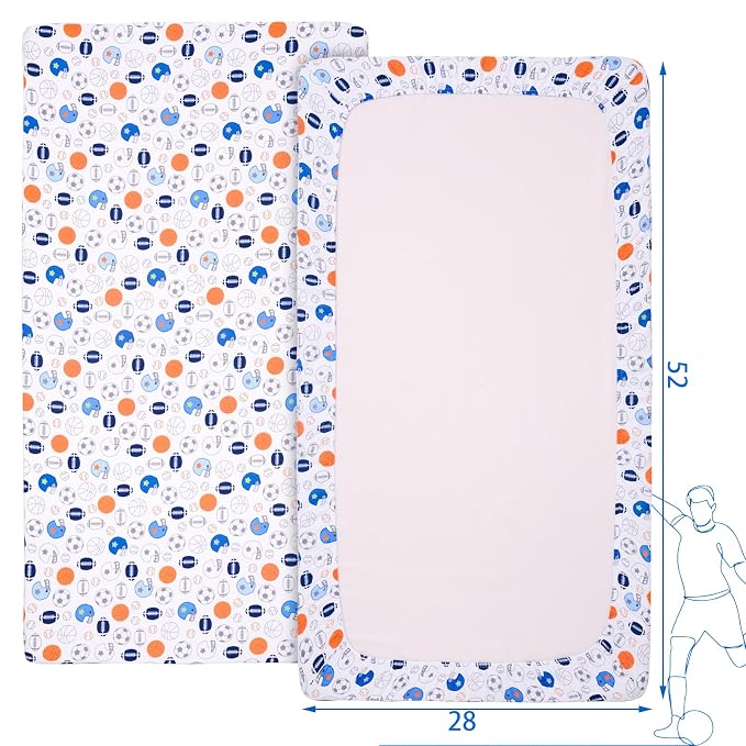 Crib Sheet - 1 Pack Sports Theme Nursery Bedding Sheet - Footballs Printed - Image 5