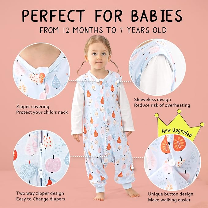 WONDAY Toddler Sleep Sack with Feet, 0.5 Tog Sleeping Sacks - Image 2