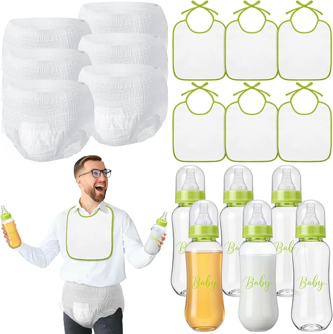 6 Sets Bottle Chug Baby Shower Games Juegos Para Plastic Baby Bottles Bibs by giftlyze