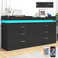 6 Drawer Dresser with LED Light and Charging Station, Wide Drawer Organizer by Hlivelood