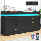 6 Drawer Dresser with LED Light and Charging Station, Wide Drawer Organizer by Hlivelood