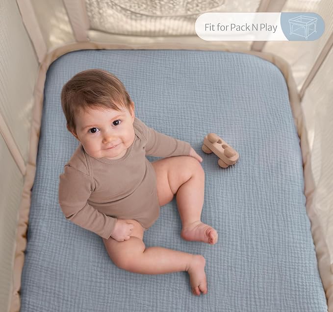 Blissful Diary Muslin Mini Crib Sheets, Pack and Play Mattress Sheets Fitted - Image 4