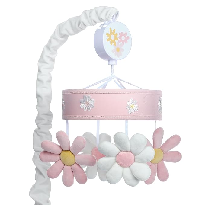 Lambs & Ivy Daisy Dreams Pink/White Musical Baby Crib Mobile Soother Toy by LambsIvy
