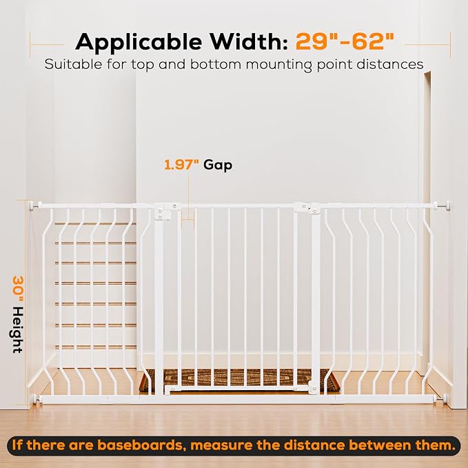 29-62" Baby Gate for Stairs, Baby Safety Essentials, Auto Close Gate for - Image 3