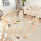 Foldable Wooden Baby Playpen Activity Center, Adjustable Size & Shape Portable by UInxiy