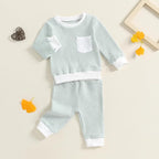 Toddler Baby Boy Fall Clothes Waffle Outfit Long Sleeve Color Blocking - Image 5