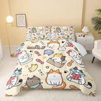 QOOMO Kawaii Cat Comforter Queen, Kawaii Animals Comforter Set by QOOMOHOME