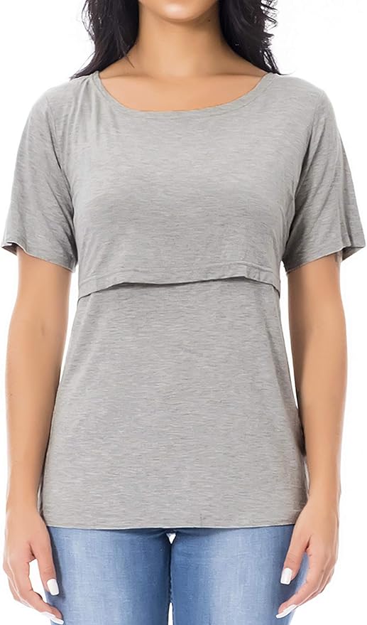 Smallshow Women's Maternity Nursing Tops Short Sleeve Breastfeeding Clothes - Image 5