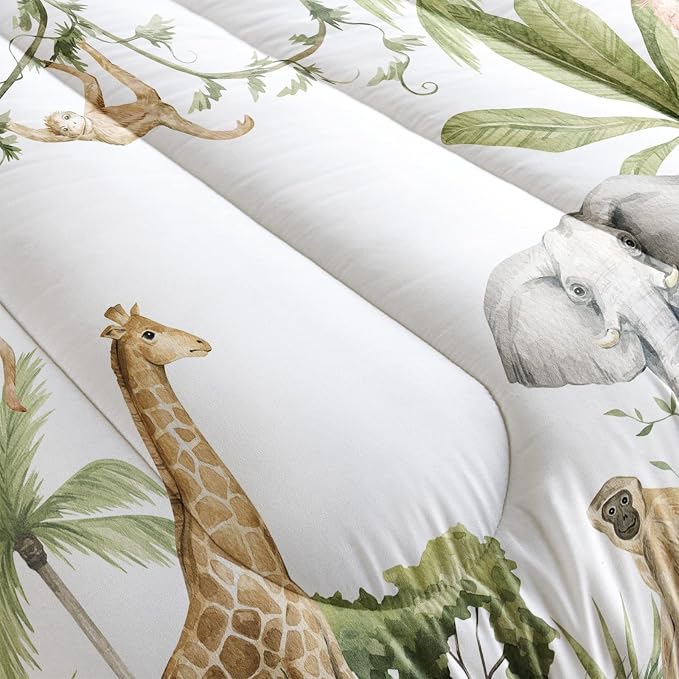 QOOMO Elephant Giraffe Monkeys Comforter King Size, Wild Animals Kids Comforter - Image 5