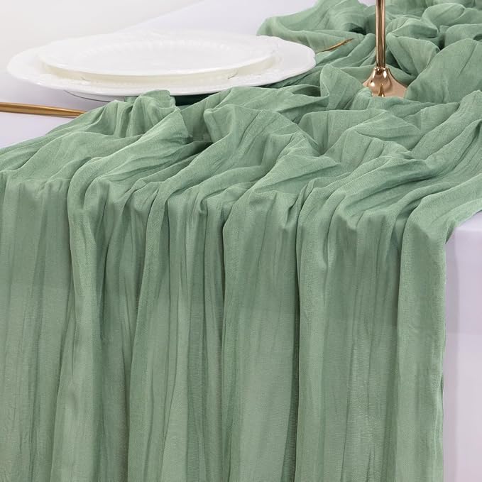 Socomi Sage Green Table Runner Spring Easter Cheesecloth Table Runner 170 inch by Socomi