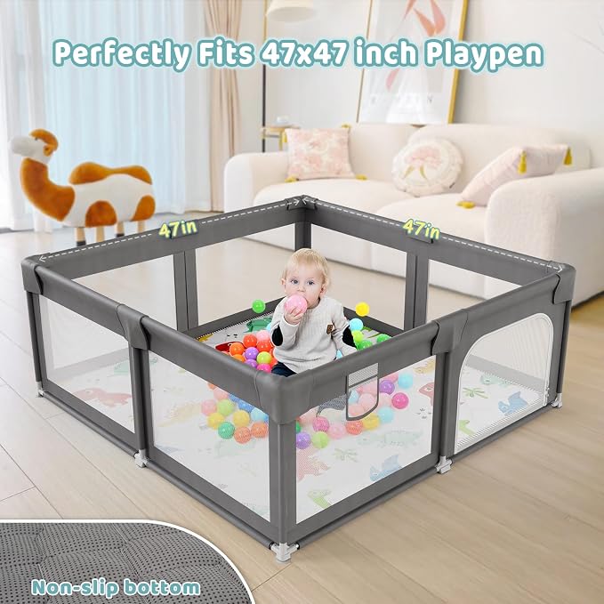 Palopalo Baby Play Mat for Floor, 47x47 inch Play Mat for Playpen, Soft Padding - Image 3