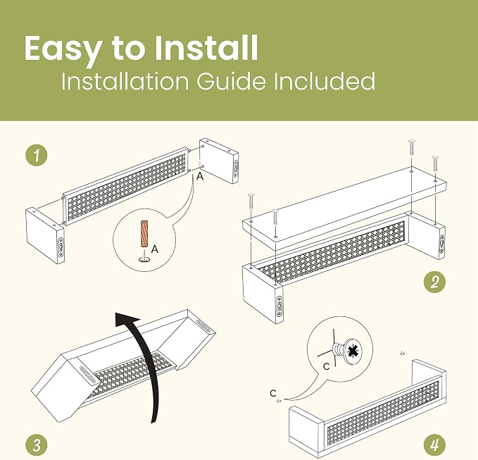 Rattan Wall Shelf – 3 Pack, 16 Inch Floating Shelves - Image 6