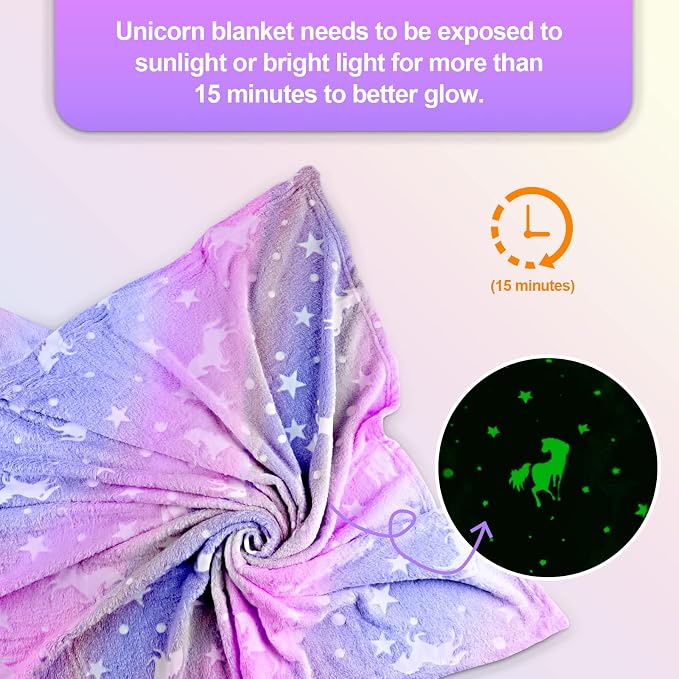 Unicorn Glow in the Dark Kids Blanket - Image 3