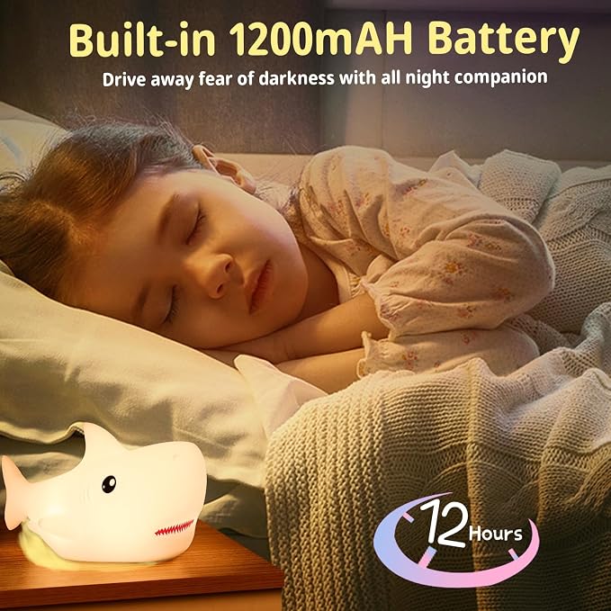 LOVERUIS Shark Night Light for Children, 7 Color Changing LED Portable Touch - Image 7