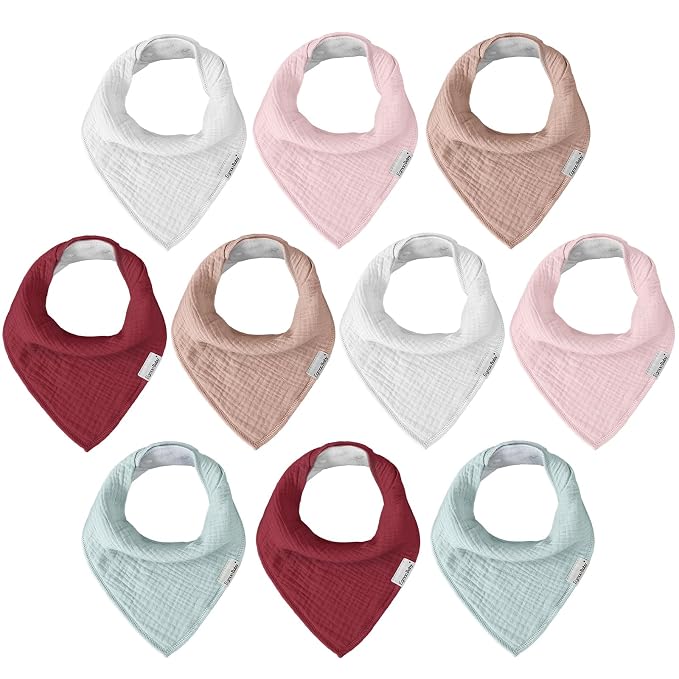 Muslin Baby Bibs for Boys Girls, 10 Pack Super Absorbent Baby Bandana Drool by EgmaoBaby