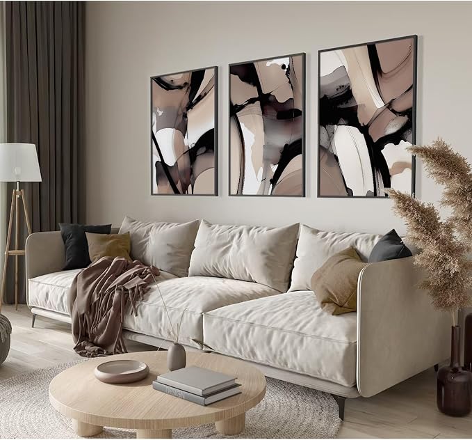 Black Beige Abstract Wall Art Brown Neutral Canvas Wall Decor Minimalist Art - Image 4
