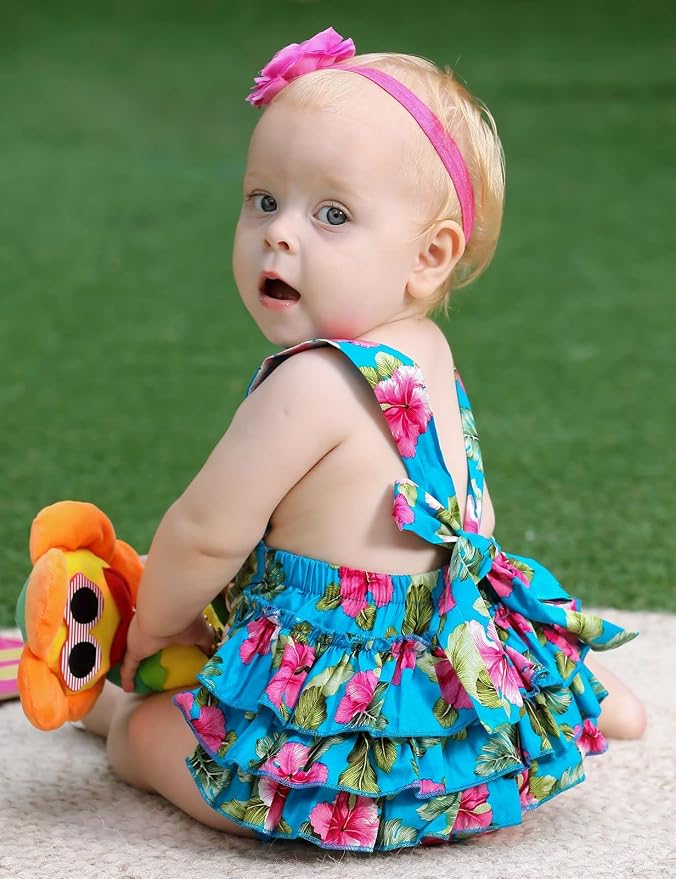 Baby Girl's Floral Print Ruffles Romper Summer Clothes - Image 3