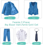 Boy's Suit Formal Slim Fit 5 Pieces Suit Set Blazer Vest Pants - Image 2